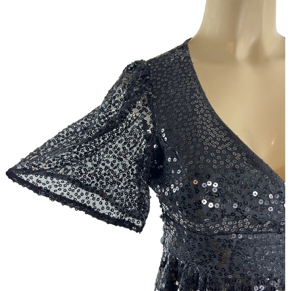 Vintage Betsey Johnson Babydoll Dress Size 6 Black Silk Sequin Y2K Mini Cocktail - Picture 3 of 10